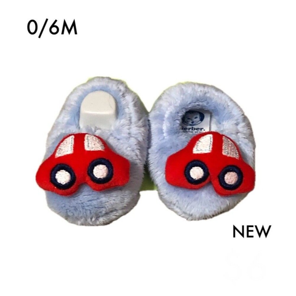 Gerber Blue Fuzzy Red Car Slippers size 0-6 months